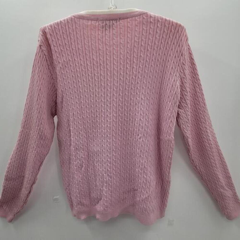 Karen Kane Golf Pink Cream Preppy Old Money Cable Knit Cardigan‎ Jacket Sweater - Picture 3 of 11